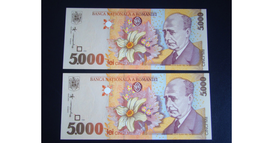 Bancnote Consecutive Lei Romania Filigran Bnr Oblic Unc