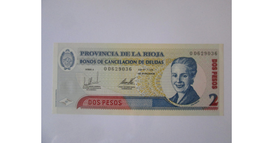 Rara Argentina 2 Pesos 2003 UNC Eva Peron Provincia La Rioja Arhiva