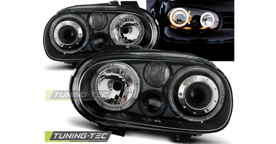 Faruri Sport Tuning Angel Eyes Vw Golf Look R Negru Cu Lupa Nou