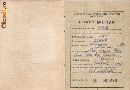 LIVRET MILITAR 1959 | arhiva Okazii.ro