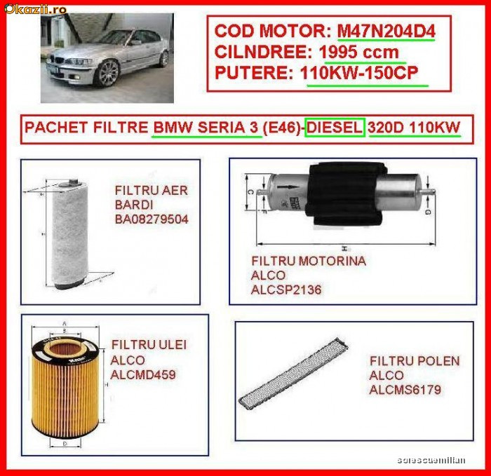 filtru aer, filtru ulei, filtru motorina, filtru polen BMW SERIA 3 (E46)  320D 110KW-150CP | arhiva Okazii.ro
