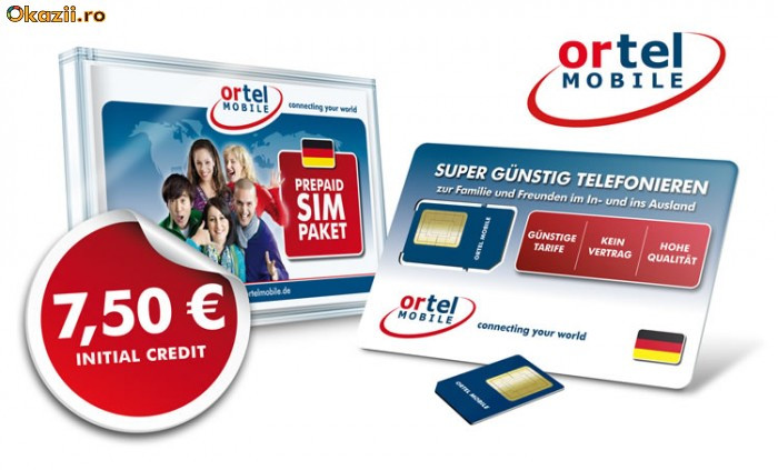 Cartela SIM (GSM) Ortel MOBILE - Germania (vb cu 0,079EUR cu Romania pe fix  si 0,29EUR pe mobil). Utilizabila in Germania cu activare prealabila. |  arhiva Okazii.ro