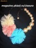 COLIER BRATARA HIGH FASHION 11 PERLE DIFERITE DIMENSIUNI 3 PAMPOANE VOAL TUL CREM ROZ PIERSICA TURCOAZ COLIERE MARGELE ACCESORII MODA BIJUTERII FEMEI, Coliere perle