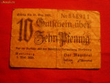 Bancnota -Notgeld 10 Pf oras Merfeburg 1920 Germania