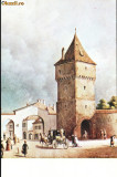 Carte postala ilustrata Poarta Sag din Sibiu, dinspre exterior