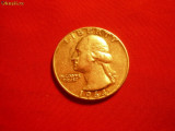 1/4$ 1964 litera D,SUA . argint , cal.F.Buna ,d=2,9cm.