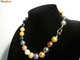 Set colier + bratara perle rotunde mari colorate akoya diametru 1,4