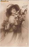 T FOTO 33 Romantica -Tanara simpatica -circulata 1921-timbre grecesti - adresata lui Haralambe Troianos -Lausane, Elvetia