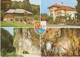 CP195-85 Jud.Gorj: Cabana Pestera Muierii; Novaci; Polovragi; Pestera Muierii(stema) -carte postala, necirculata -starea care se vede