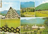 CP196-11 Maneciu: Motel Cheia; Vedere din satul Cheia; Muntele Rosu; Manastirea Cheia(jud.Prahova) -carte postala, necirculata -starea care se vede