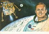 CP197-93 Astronautul american Neil A.Armstrong si modulul lunar al navetei spatiale ,,Apolo 11&quot; -carte postala, necirculata -starea care se vede