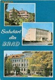 CP199-17 Salutari din Brad: Sanatoriul; Oficiul PTTR; Liceul ,,Avram Iancu&quot; -carte postala, circulata 1976 -starea care se vede