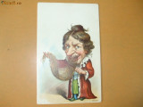 Carte Postala Caricatura femeie cu pieptan si par in dinti