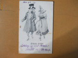 Carte postala porci in costume de epoca Freuliches Neujahr 1903