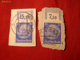 2 Fragmente cu Timbru 25 Pf. Hindemburg ,filigr.2 si 4 ,stamp.