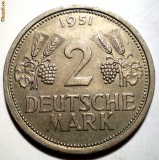 E.308 GERMANIA RFG 2 DEUTSCHE MARK 1951 J XF RARA, Europa, Cupru-Nichel