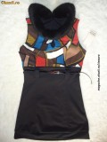 Rochie Jerseu Retro Neagra, Guler Blana Ecologica, Made in Italy, Fara Maneci, Stil Italian, Ocazie, Masura L/XL