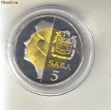 Bnk mnd Insula Saba 5 dollar 2011 unc , fauna , bimetal, America de Nord