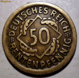 C.257 GERMANIA WEIMAR 50 RENTENPFENNIG 1924 D RARA, Europa, Bronz-Aluminiu