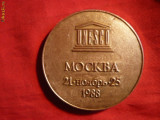 Placheta UNESCO -Conferinta Ed. Fizica si Sport -Moscova 1988