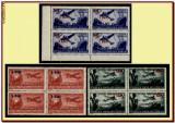 Romania 1952 - Aviatie valori mari cu supratipar, LP 319 blocuri de 4 timbre MNH, Nestampilat