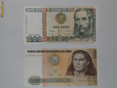 LOT 2 bancnote PERU,500 si 1000 intis,NEUZATE! foto