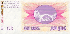 Bancnota Bosnia si Herzegovina 10 dinari - UNC foto