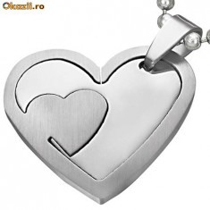 2 in 1 Heart Design Pendant Stainless Steel + Chain foto