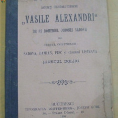 Statut, Soc. Culturale VASILE ALECSANDRI-Sadova-Dolj-1900