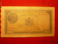 Bancnota 5000 Lei 21 august 1945 ,Mihai I ,cal.medie foto