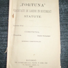 Statut-FORTUNE-Societate de Lozuri-Bucuresti-1888
