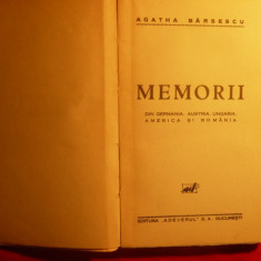 AGATHA BARSESCU - MEMORII - Prima Editie - cca 1936