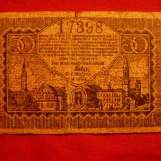 Bancnota -Notgeld 50 Pf oras Zitton 1919 Germania