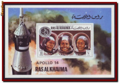 Ras Al Khaima 1972 - Misiunea spatiala Apollo 14, colita nedantelata MNH, Cosmos foto