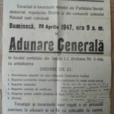 Partidul Social Democrat, Organizat. Bistrita si Nasaud , adunare generala, 1947