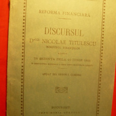 N TITULESCU - Discurs asupra Reformei Financiare - 1921