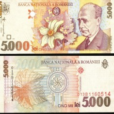 Bacnota 5000 lei, 1998,filigram profil Blaga intr-o parte