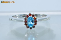 inel aur alb 14K blue topaz si diamante cognac foto