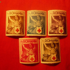 Serie- Crucea Rosie - 1941 , ROMANIA,5 val.cu sarniera