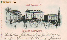 Ro-0587- Ro, Salut. Timisoara, c.p. Litho circ. 1899: Pta. Printul Eugen foto