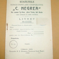 Statutele Bancei Populare ,,C. Negrea&quot; Tg Jiu 1909
