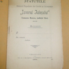 Statutele Bancei ,,Isvorul Jalesului&quot; Tg Jiu 1904