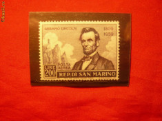 Serie 130 Ani- A. Lincoln 1959 San Marino , 1 val. foto