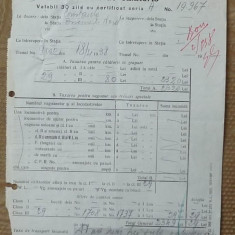 Buletin de calatorie si certificat de reducere CFR pentru Straja Tarii , 1938