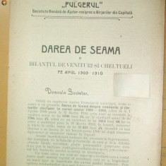 Dare de seama Soc. birjari ,,FULGERUL&quot; Buc. 1910