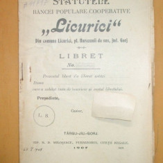 Statutele Bancei ,,LICURICI&quot; Tg Jiu 1907