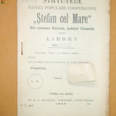 Statutele Bancei ,,STEFAN CEL MARE&quot; Tg Jiu 1907