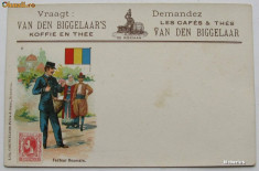 Litografie - reclama cafea - Postas roman 1900 foto