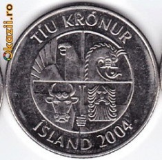 Islanda 10 KRONUR 2004 iconografie superba,fauna marina:pesti foto