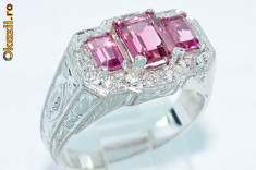 superb inel aur alb 14K diamante si topaze roz naturale 1,87CT foto